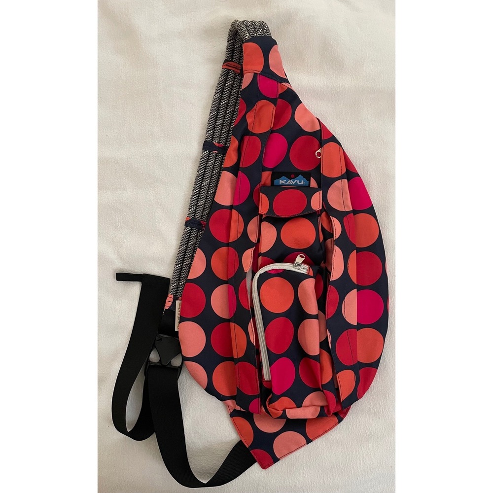 Kavu Rope Bag Sling Backpack Pink Orange Polka Dot Canvas Crossbody Sling Pack